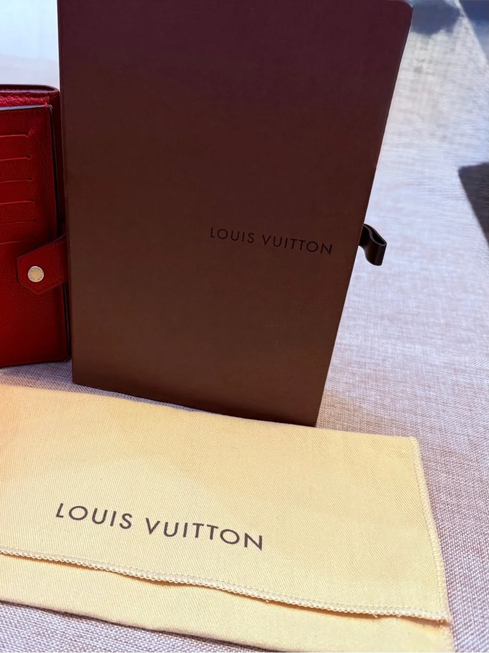 Louis Vuitton Mono Pallas Wallet Monogram & Red Leather. Very Good Condition